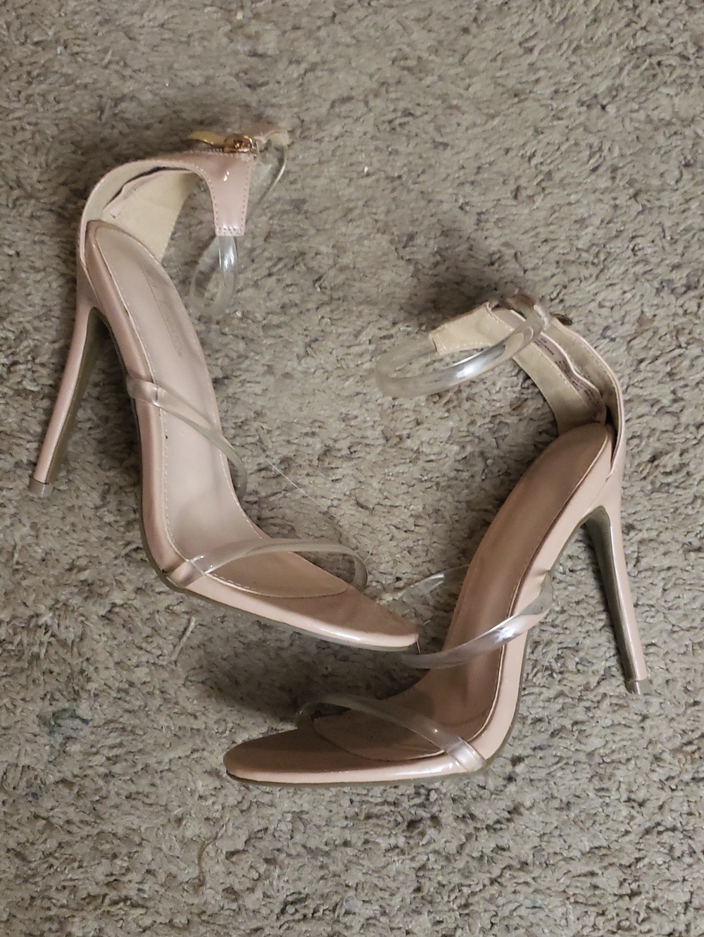 Hot Tomato Blush Nude Clear-Strap Stiletto Heels